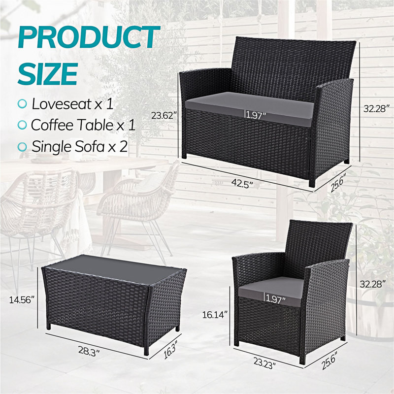 Ensemble de canapés modulaires d'extérieur 4 pièces, Gris, Noir