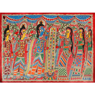 Rama Sita Jaimala | Peinture Madhubani | Couleurs naturelles sur papier fait à la main
