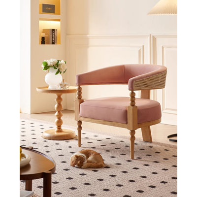French Style Solid Wood Rattan Velvet Single Leisure Chair