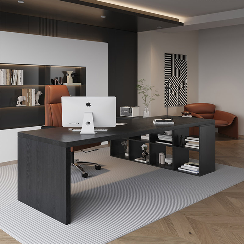 Black L-Shaped Solid Wood Executive Desk, Office desk, 29.53" H x 78.74" W x 55.12" D, Left Hand Return