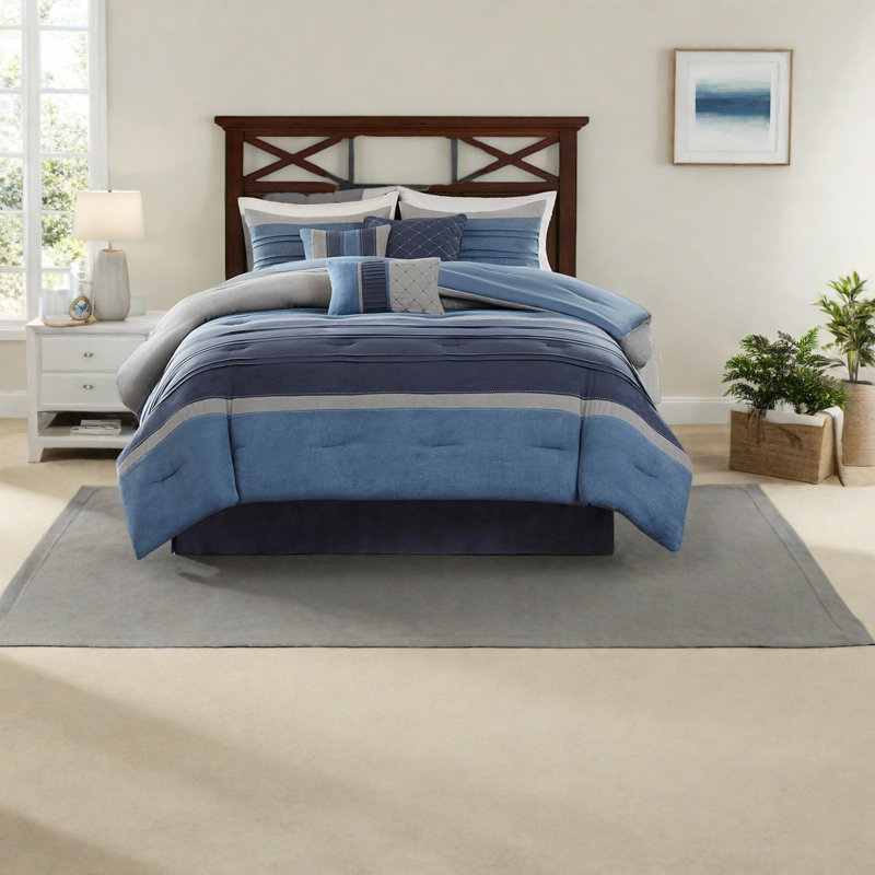 Ensembles de literie en microsuède de qualité supérieure, confort en polyester bleu marine, style transitionnel