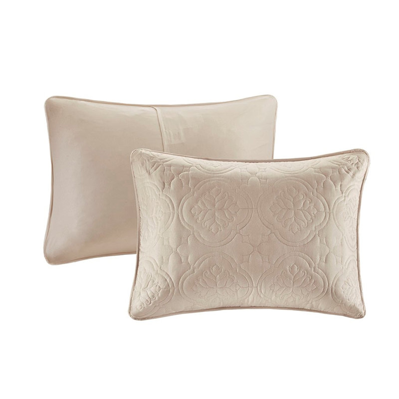 3 Piece Reversible Bedspread Set Khaki, Full/Queen Coverlet + 2 Shams
