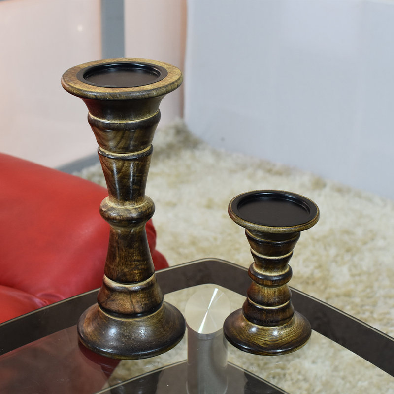 9'' H Wood Tabletop Candlestick