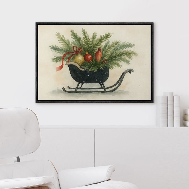 Reproduction d'art de Noël encadrée sur un lit-bateau, H 24 po x l 36 po x P 1,5 po, Noir