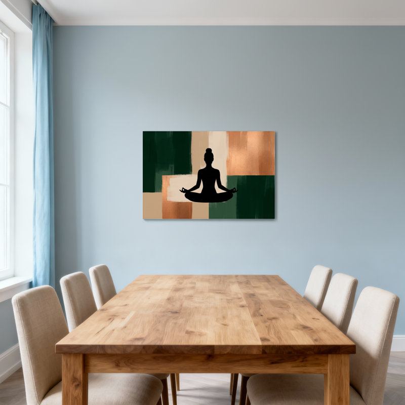Plantes et fleurs, silhouette de yoga, impression sur fond abstrait, H 12 po x l 18 po
