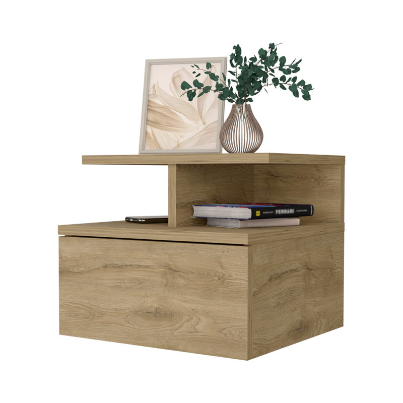 Table de chevet flottante pour chambre à coucher avec finition - 2 tablettes pour les essentiels, unité de rangement pratique