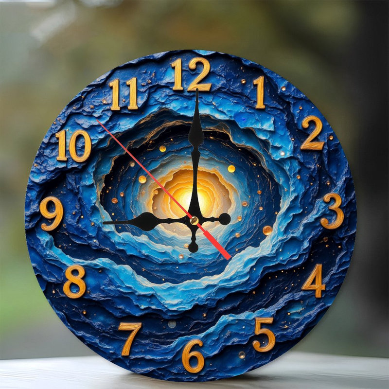 Horloge cosmique texture or bleu