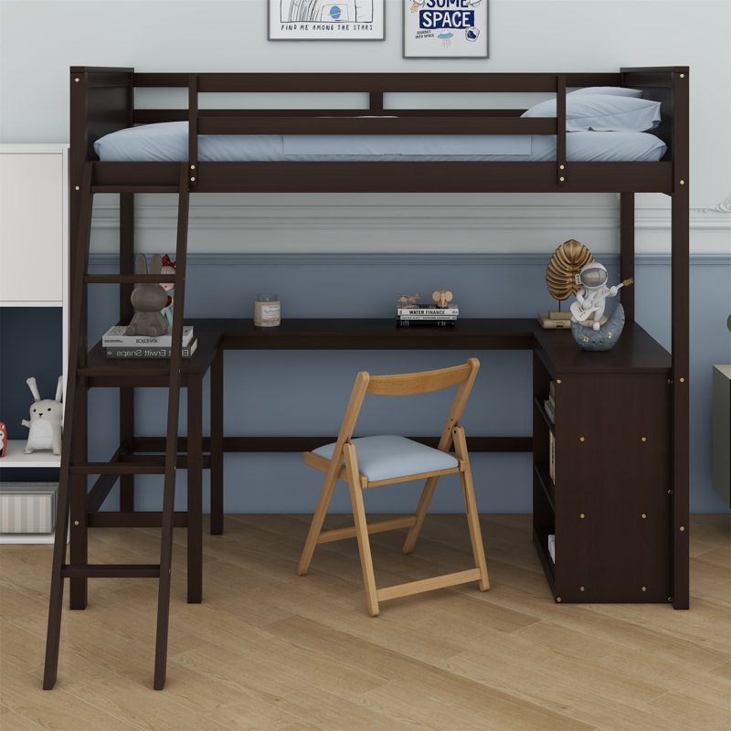 Lit mezzanine simple avec bureau intégré Ginta par Harriet Bee, Espresso