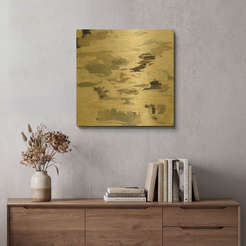 «Steps On Stones I» par Silvia Vassileva, art mural en métal doré, 24 po x 24 po, 24 po x 24 po