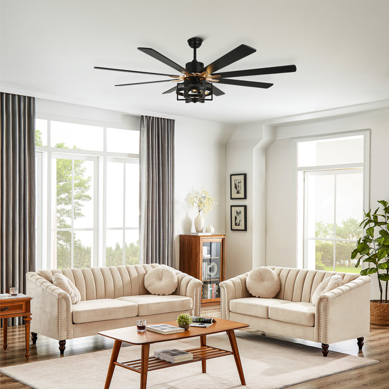  Grand ventilateur de plafond industriel noir 65 po avec lumière et télécommande, pales réversibles à 6 vitesses pour le salon