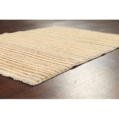 Tapis beige en laine noué à la main de conception unique 3 pi 5 po x 4 pi 6 po New Age