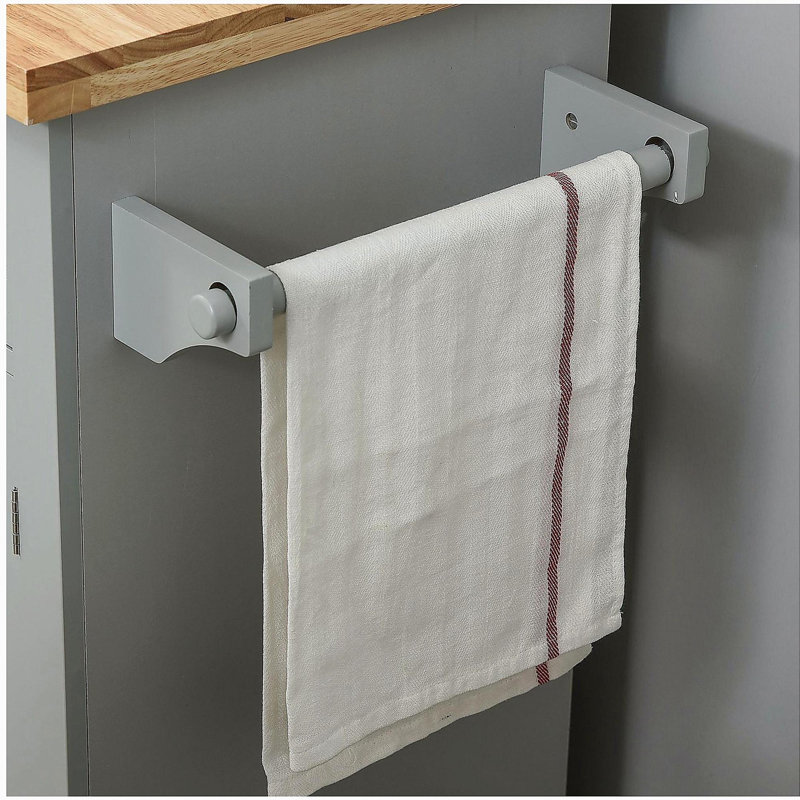Kitchen Island Cart with Rubber Wood Top, Spice Rack, Towel Rack, and Drawer, for Restaurant, Grey, Gray
