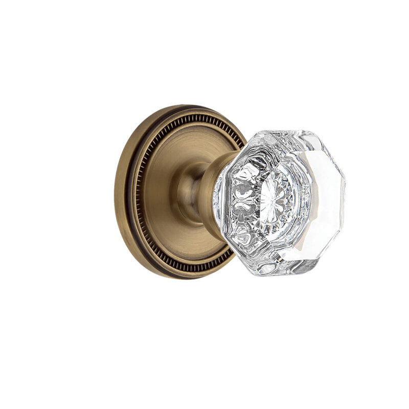 Rosette Grandeur Soleil avec poignée en cristal Chambord, Fausse poignée simple, Fausse poignée simple, Laiton rétro