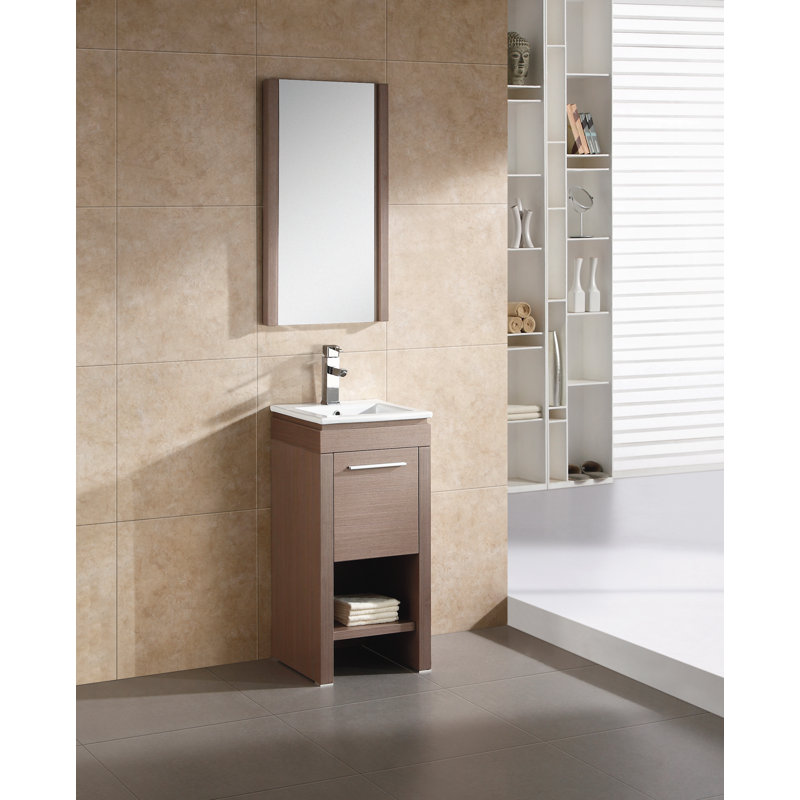 Kaleb Wood Rectangle Wall Mirror, 31.5" H x 17.75" W, Gray Oak
