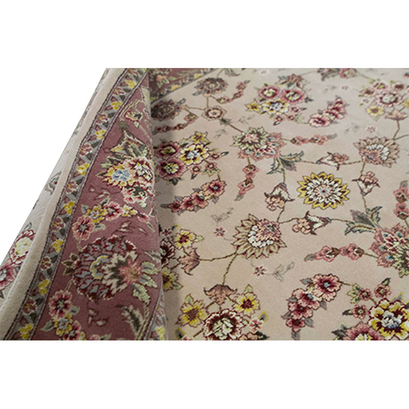 Tapis beige et rose noué à la main de haute qualité