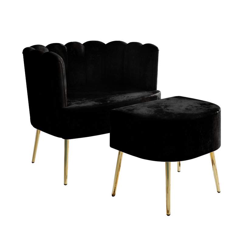 Lashaunta 2 Piece Velvet Barrel Chair Set, Black Velvet