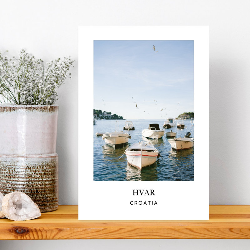 Affiche de voyage de Hvar, croatie, oiseau serein tranquille, océan côtier, art mural, H 18 po x l 12 po