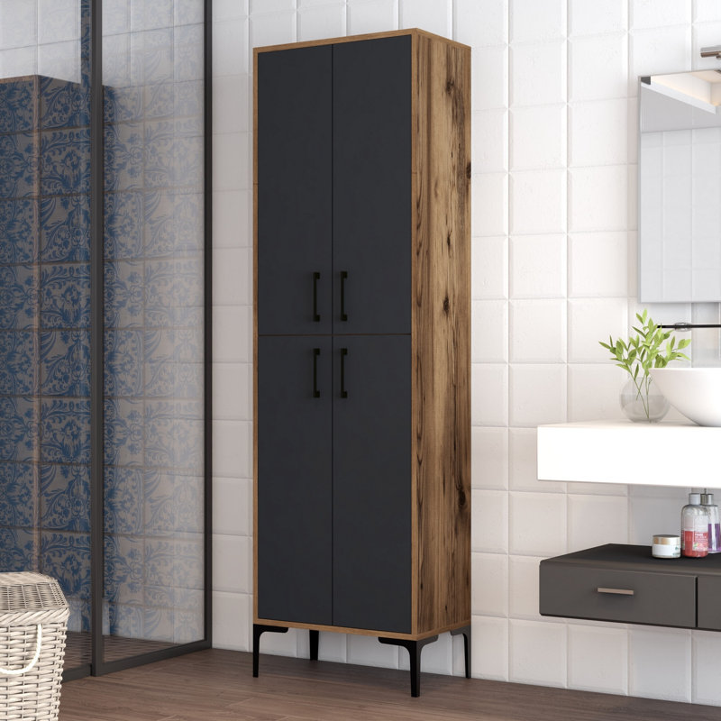 Arvydas Freestanding Linen Cabinet, Grey/Wood