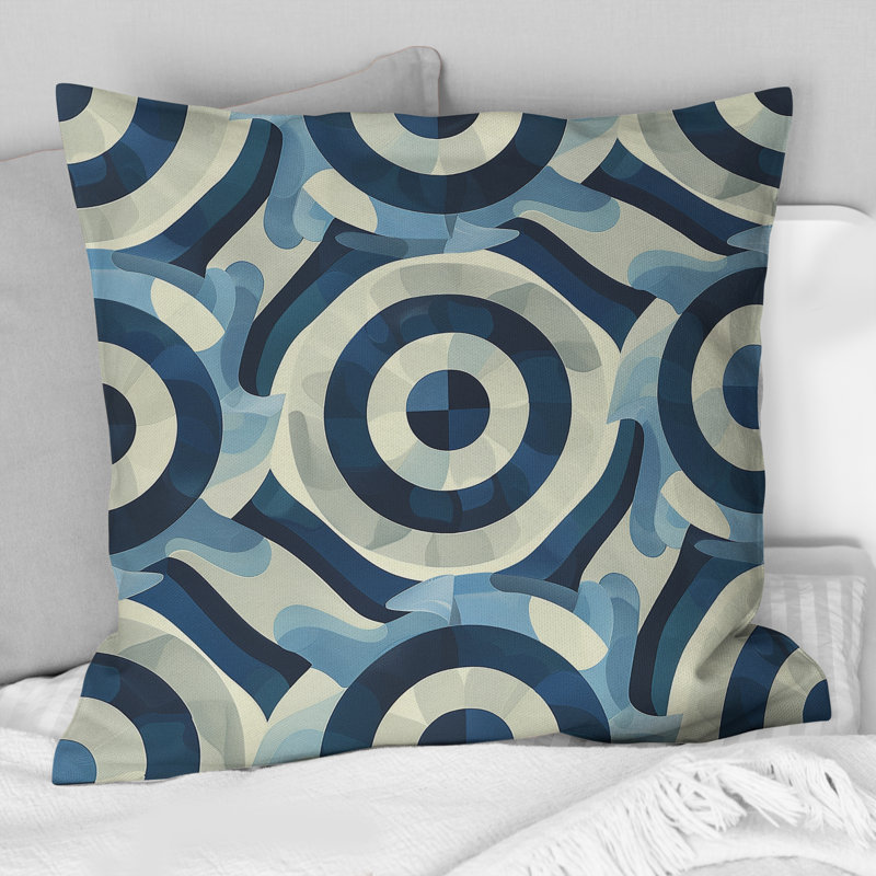 Coussin bleu et beige Mid-Century Sphere Maze Dreams I - Mid-Century, H 16 po x l 16 po
