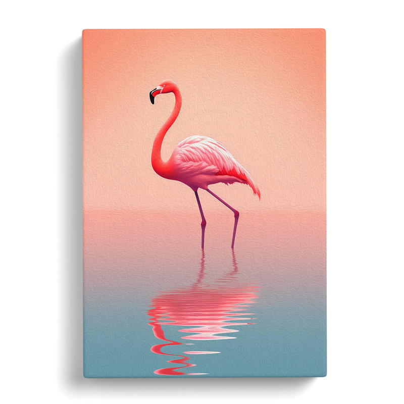 Flamingo Minimalism - Wrapped Canvas Print, 50cm H x 35cm W x 3cm D