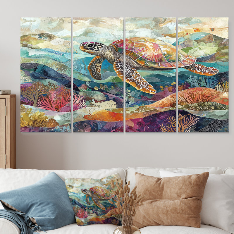 Ciriclio - Tortue, art mural - ensemble de 4 décorations murales modernes, H 32 po x l 64 po