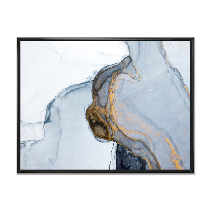 Luxe luxueux or gris marbré, art sur toile moderne, H 16 po x l 32 po x P 1 po, Toile avec cadre flottant noir