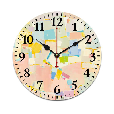 Multicolor 12 x 12 inch Wall Clock Decorative, Pastel Abstract Blocks