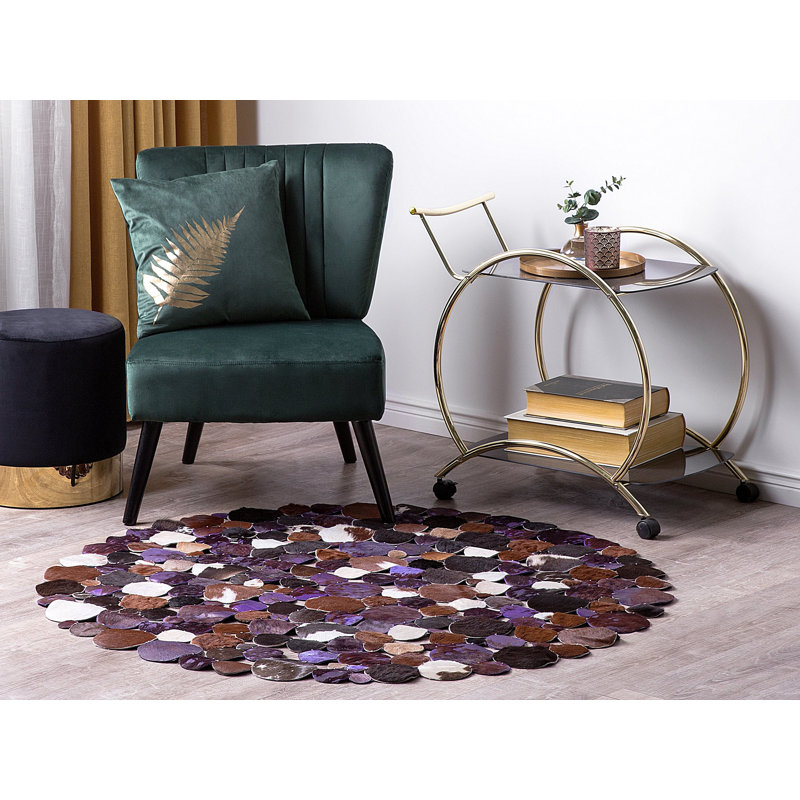 Round Nielson Polka Dots Cowhide Hand Woven 140cm X 140cm Area Rug