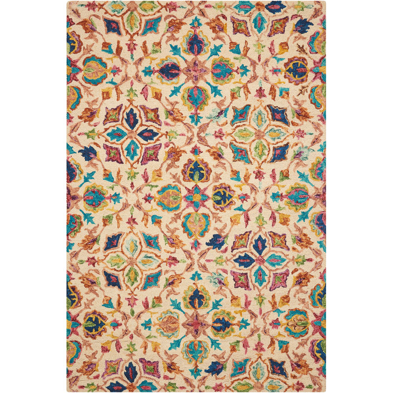 Beahm Hand Tufted Wool Ivory/Blue/Green Area Rug, Rectangle 244 x 320cm