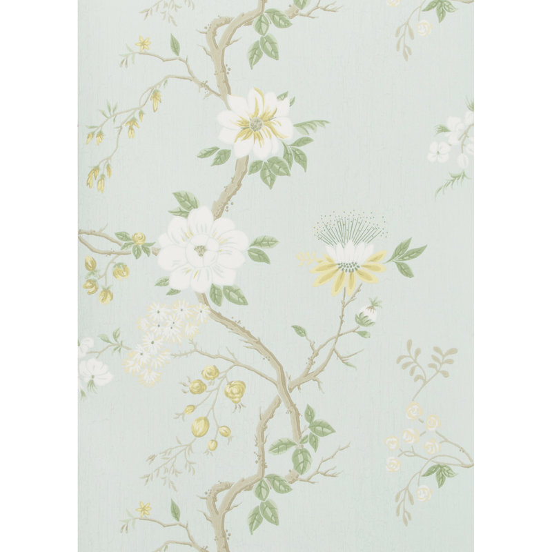 Camellia Floral Wallpaper Roll, Yellow/Light Blue