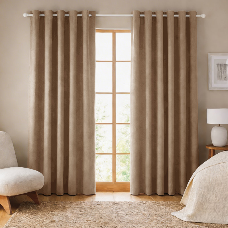 260 GSM Thermal Blackout Eyelet Curtains, 117cm Width x 137cm Drop, Beige