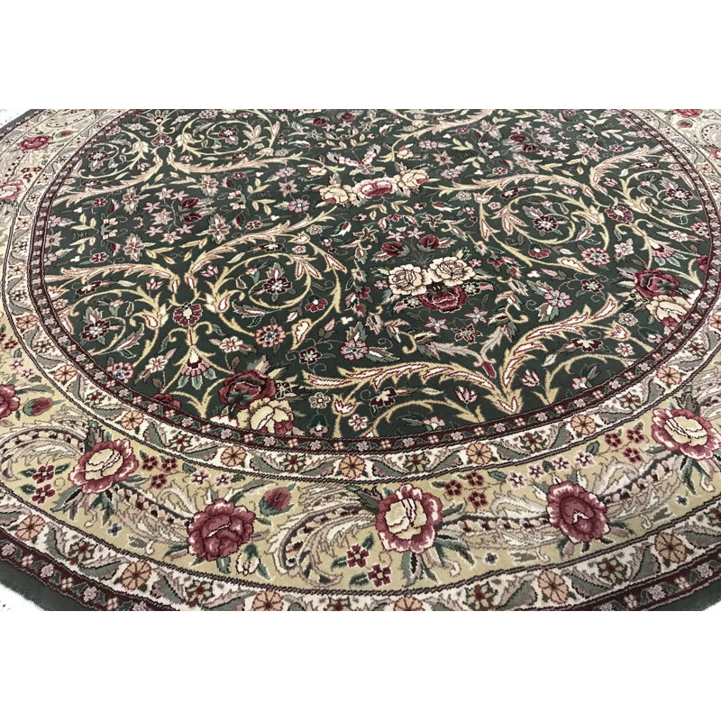 Tapis vert olive et doré noué à la main de haute qualité