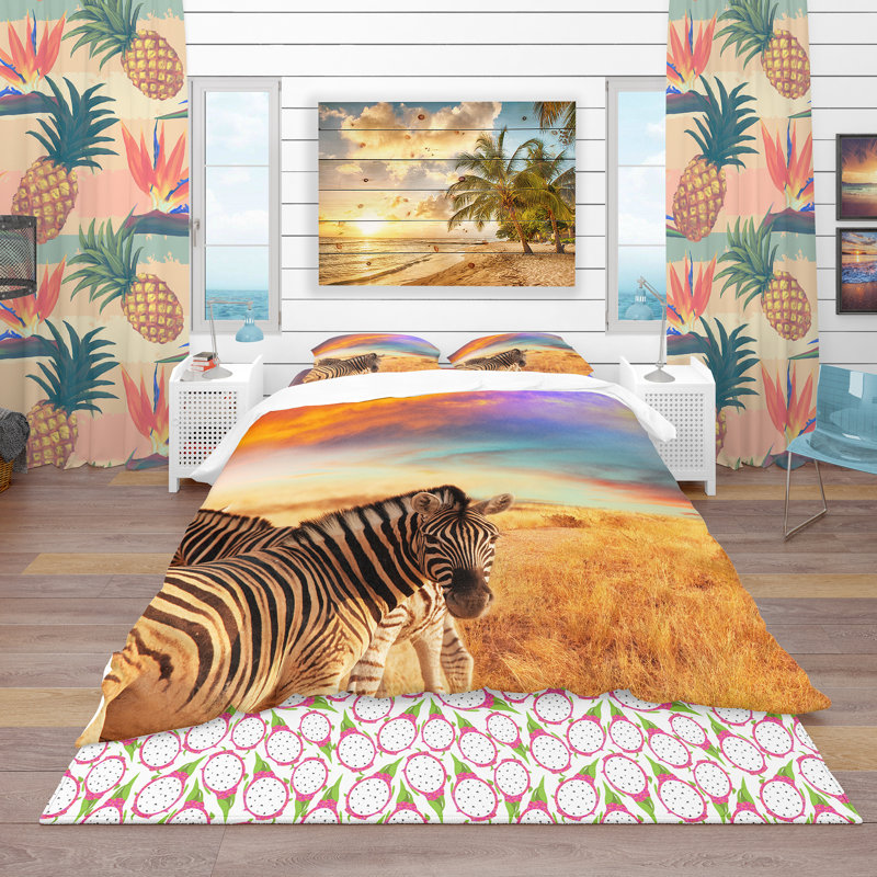 Ensemble de housse de couette zèbres, Housse simple + 1 taie décorative