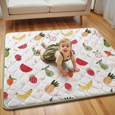 50x50 Playpen Mat, PIGLOG 0.8 Inch Thick Foam Baby Play Mat for Floor, Soft Fabric Cushioned Play mat for Babies，Washable Non-Slip Playmate for Baby, Infants & Toddlers (Milky White)
