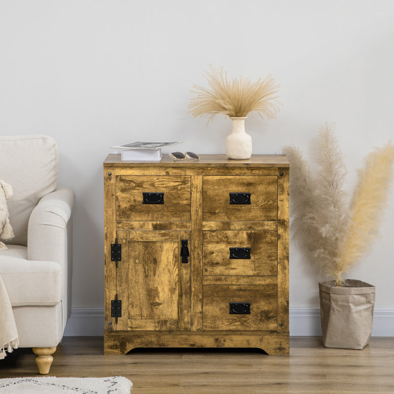 Alivya Rustic Kitchen Cabinet, Storage Cabinet, Sideboard Buffet With 4 Drawers And One Cupboard For Kitchen, Dining Room, Living Room