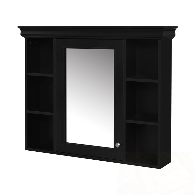 Meuble mural Tiltonsville avec porte miroir et tablettes ouvertes, Noir