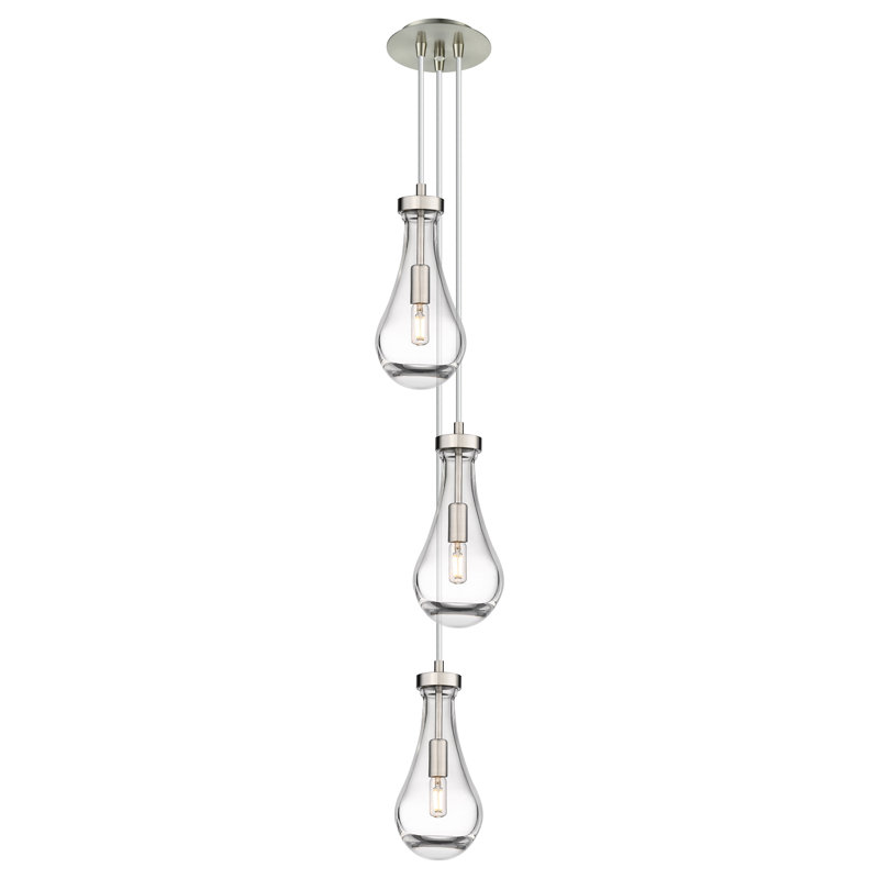 Luminaire suspendu à 3 lumières Schroder, Transparent, Nickel satiné brossé