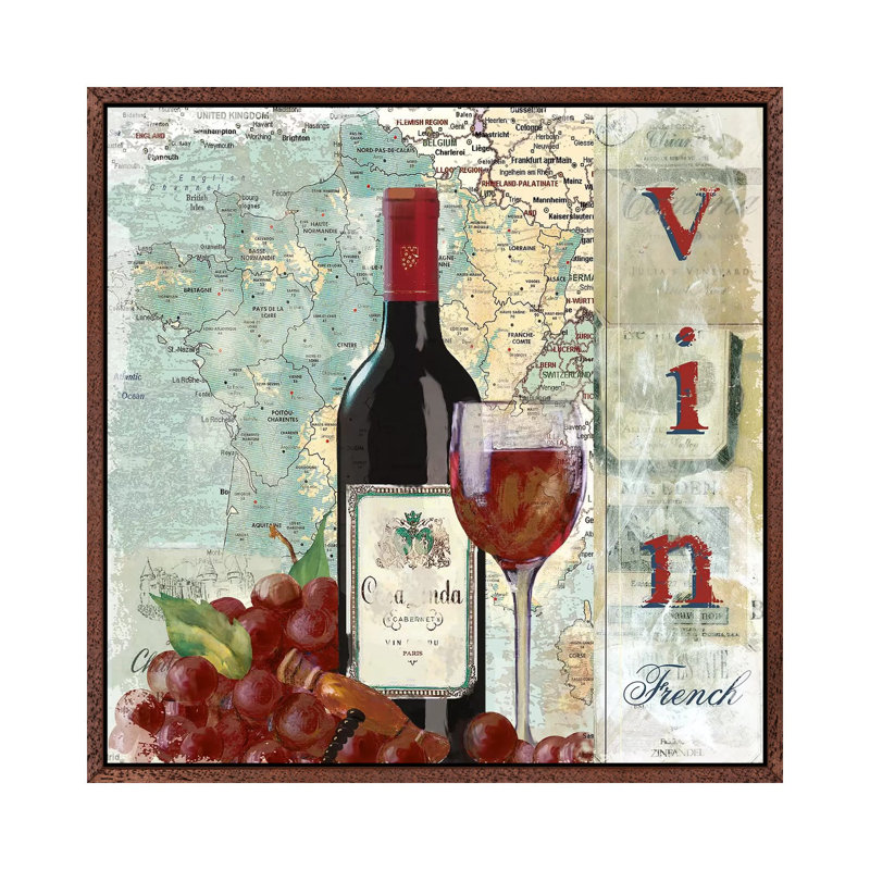 Vin 1 Piece Wall Art on Canvas, 45.72 cm H x 45.72 cm W, Classic Brown Wood Framed