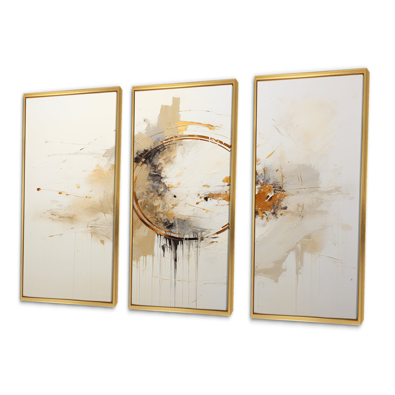 Ensemble d'art mural Chiyono - Collages abstraits, Cadre flottant doré, H 28 po x l 36 po x P 1 po