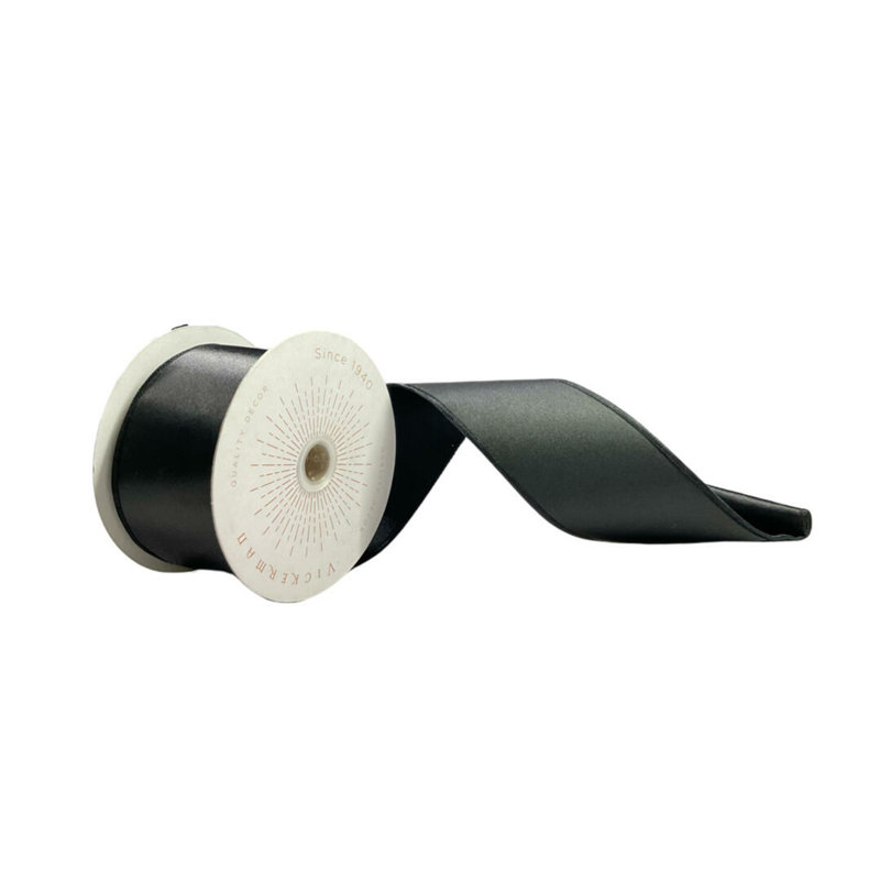 Vickerman 10yd Satin Christmas Ribbon, Black, 0.2" H x 360" W x 2.5" D