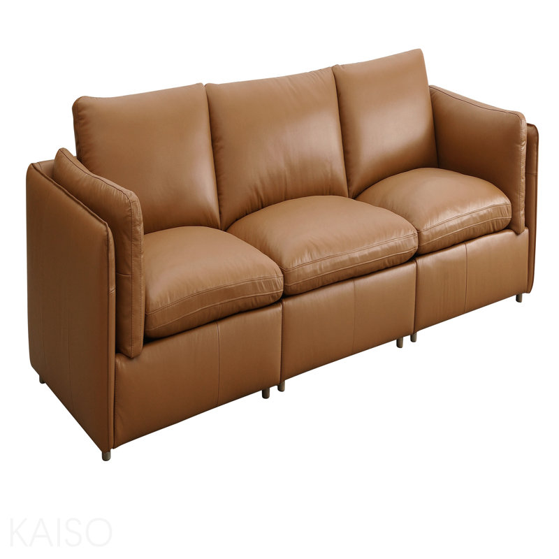 Canapé modulaire brun 3 pièces en cuir fleur