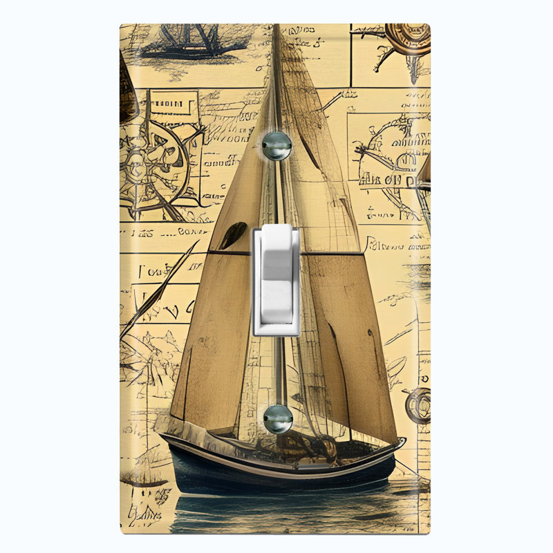 Metal Light Switch Plate Outlet Cover (Rustic Sail Boat Nautical Map - Single Toggle)