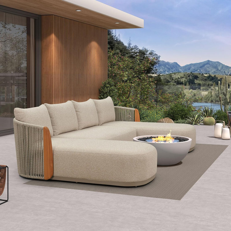  Ensemble de meubles de patio Ensemble de canapé modulaire d'extérieur avec canapé en tissu d'oléfine de teck véritable de 9 po
