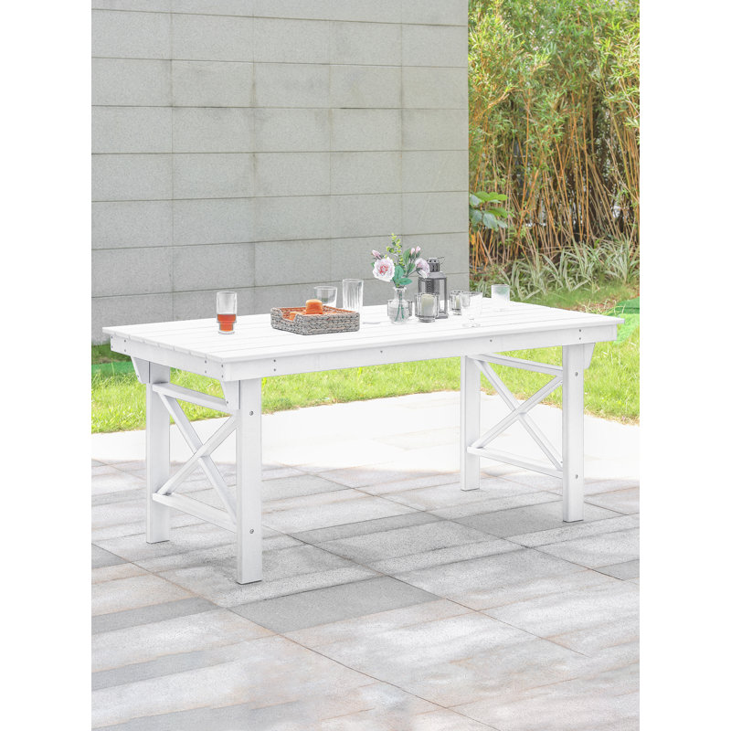 SeeHill HDPE Outdoor Dining Table, 66.9â€ Rectangle Patio Dining Table for 6, All-Weather HDPE Outdoor Table with 2.2â€ Umbrella Hole, HDPE Patio Furniture for Deck, Backyard, Garden, Pool