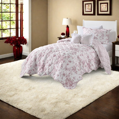 Ensemble de literie pour courtepointe à motif floral rose 3 pièces