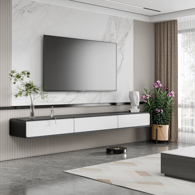 Fully Assembled 80" Handmade Floating TV Stand，Modern Wall-mounted Media Centre with Flip-up Storage，Soft-close Doors，Solid Walnut Wood Veneer Finish