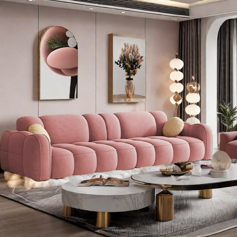 Canapé moderne simple, Rose, H 31,5 po x l 141,73 po x P 39,37 po, 5