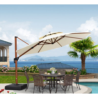 Parasol en porte-à-faux rond en bois 12 pi Brimley, crème