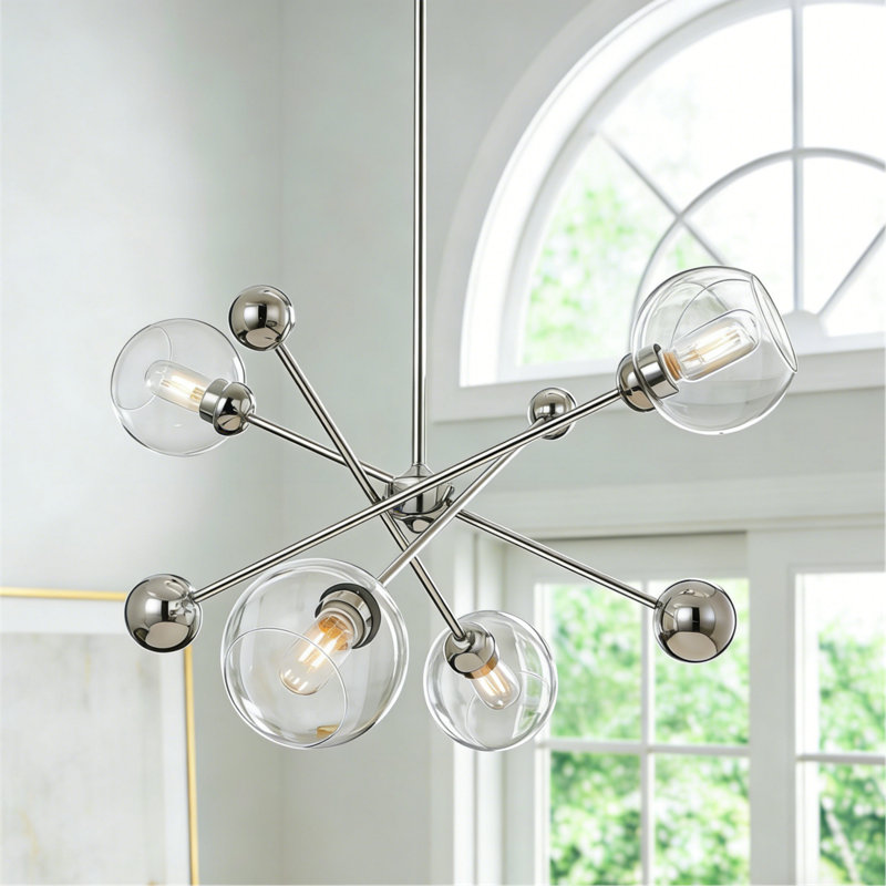4-Light Modern Sputnik Dimmable Glass Globe Chandelier with Metal Accents