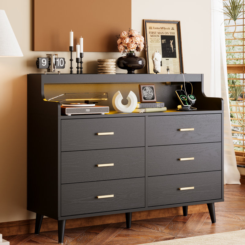 6 Drawer 120Cm W Double Dresser, Black